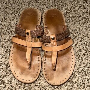 UGG Tan and Brown Leather Sandals